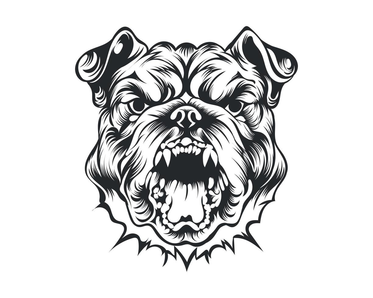 Black and White Bulldog vector illustration, Angry face bull dog vector