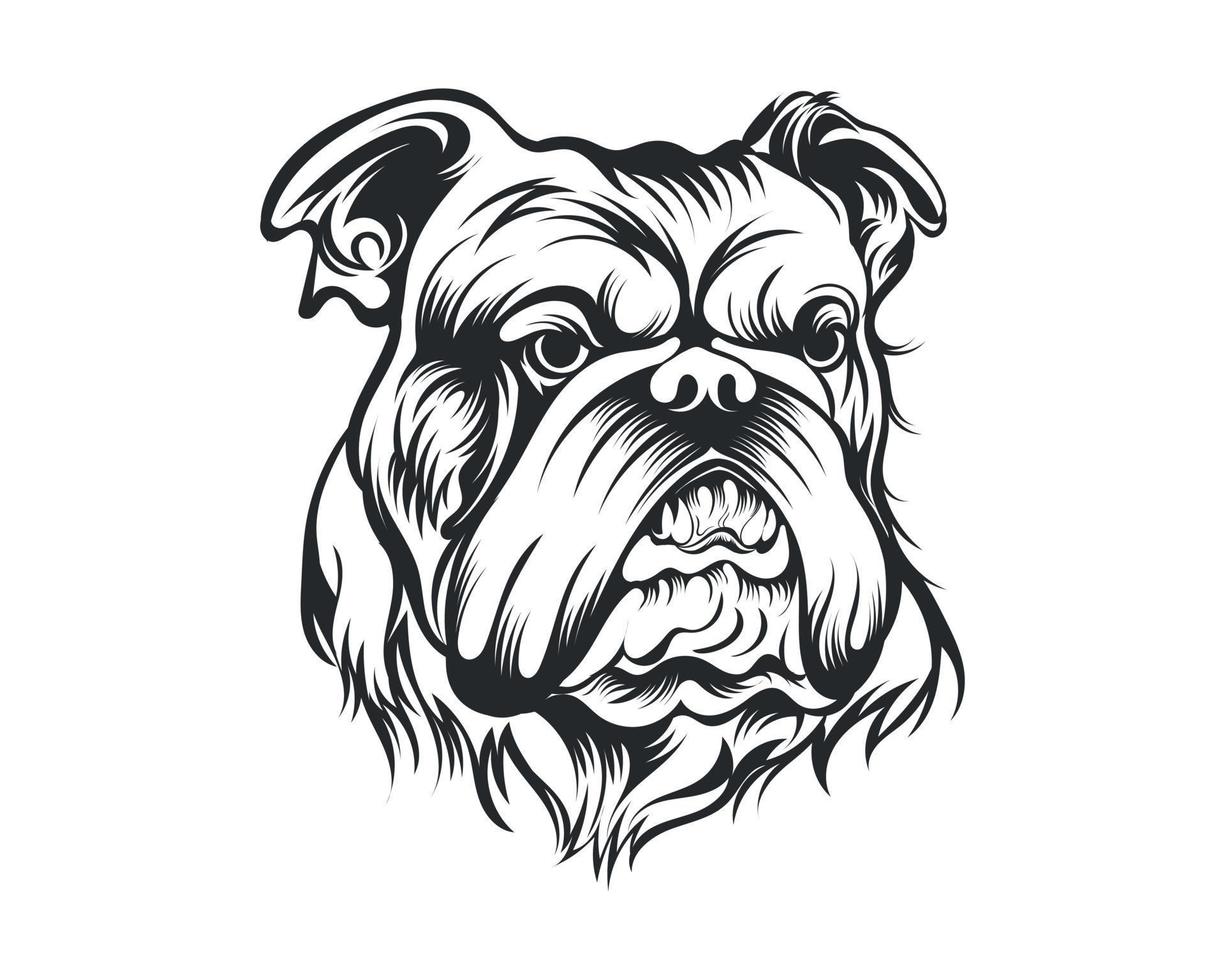 Black and White Bulldog vector illustration, Angry face bull dog vector