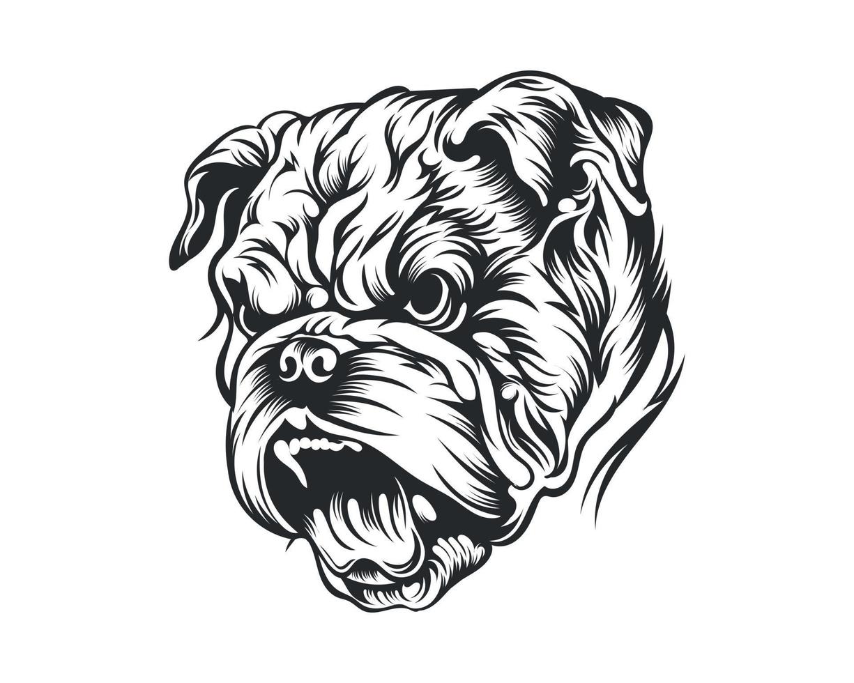 Black and White Bulldog vector illustration, Angry face bull dog vector