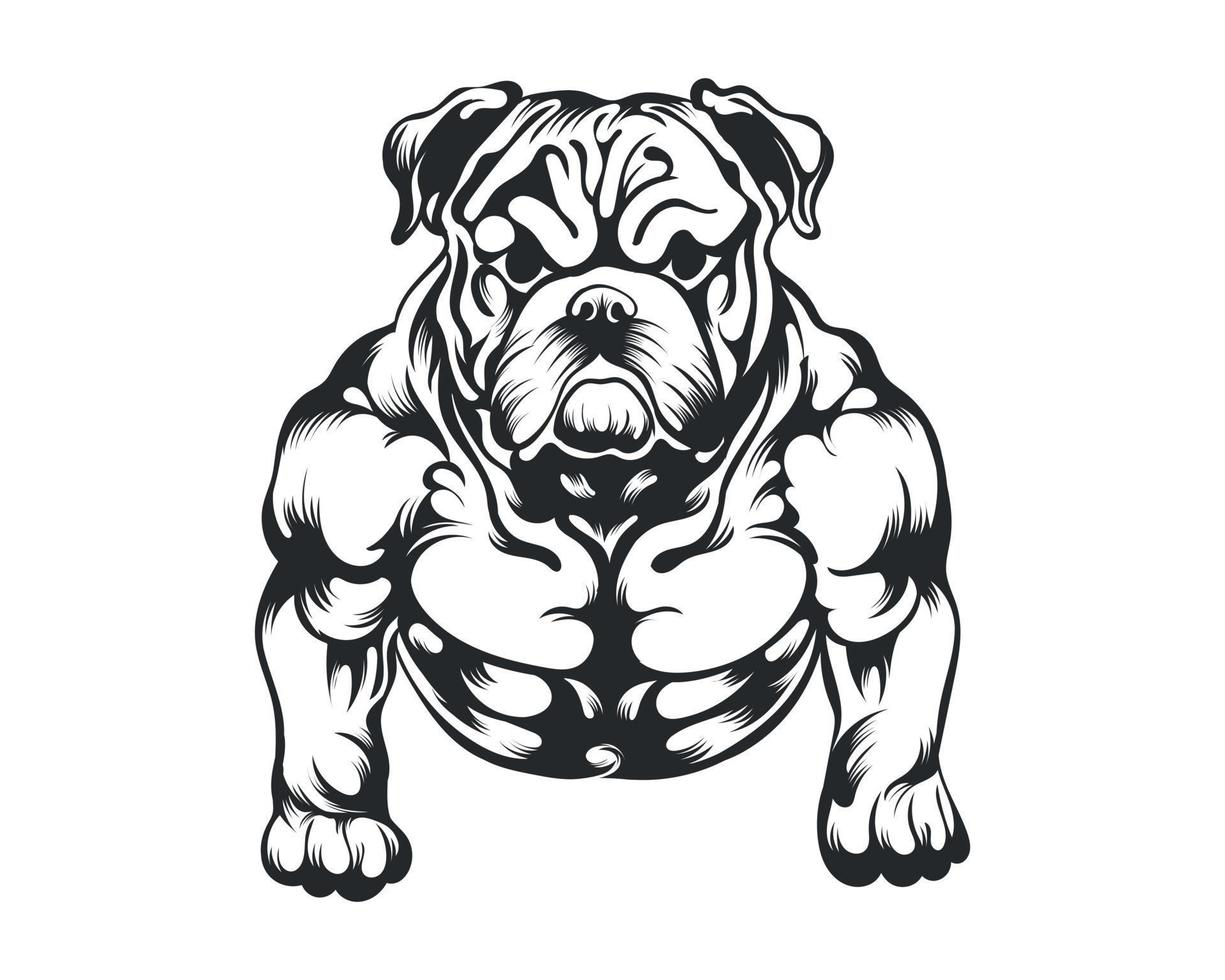 negro y blanco cuerpo constructor buldog vector ilustración, cuerpo constructor perro vector