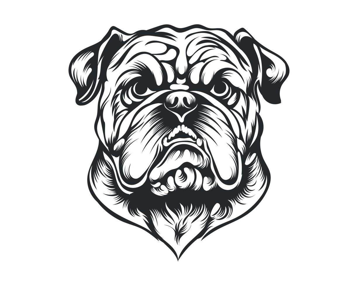 Black and White Bulldog vector illustration, Angry face bull dog vector