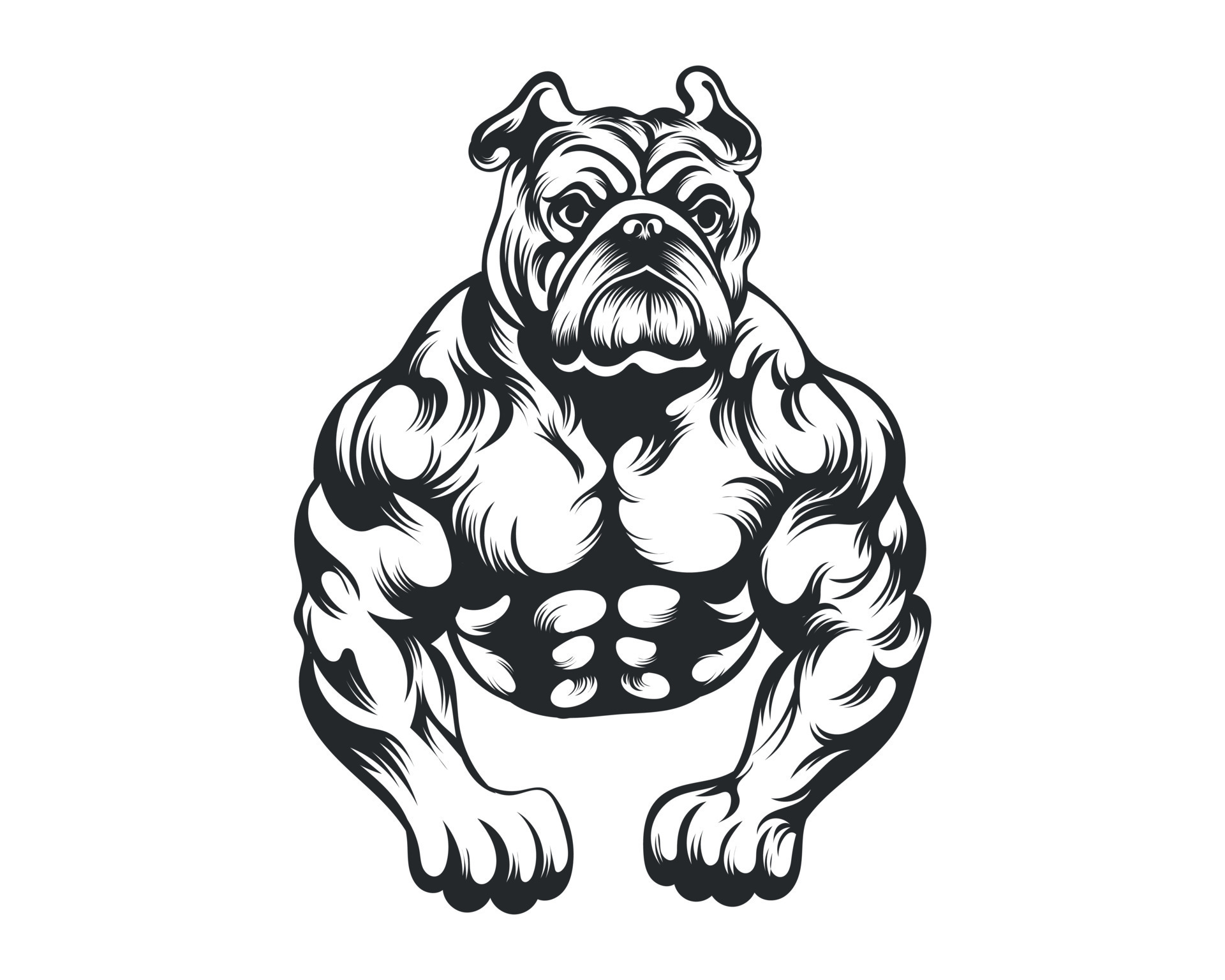 Black and White body builder Bulldog vector illustration, body builder