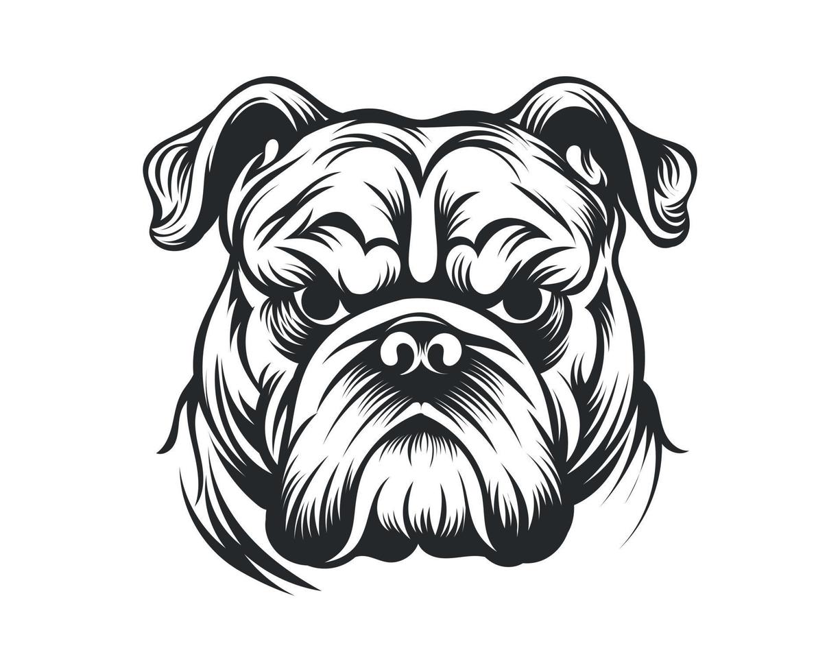 Black and White Bulldog vector illustration, Angry face bull dog vector