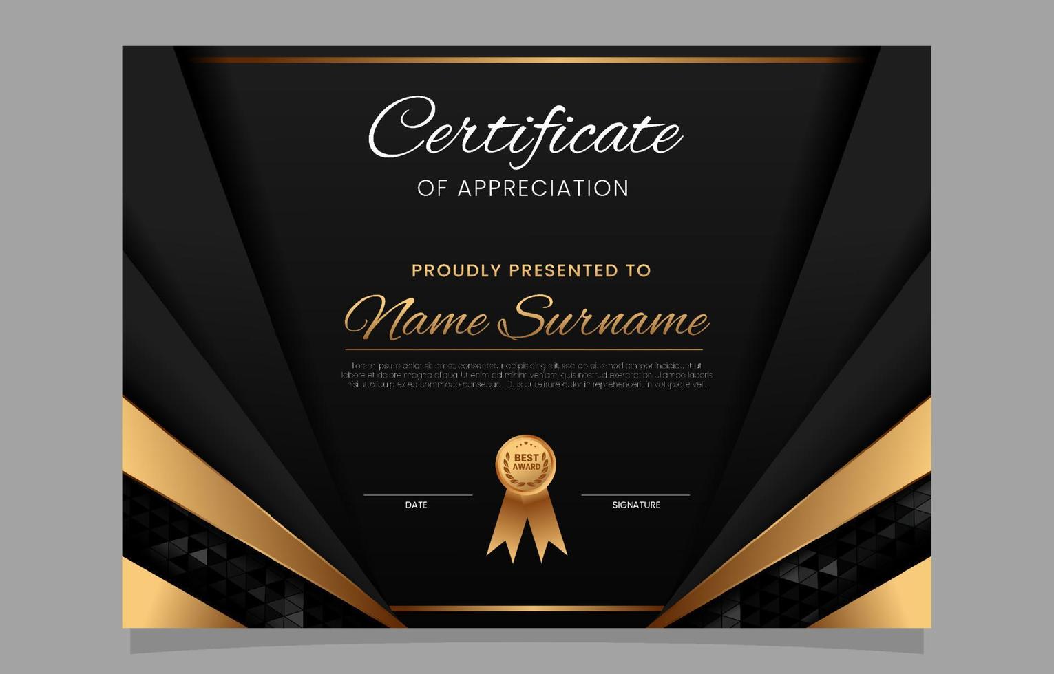 Luxury Black Gold Creative Certificate Template vector