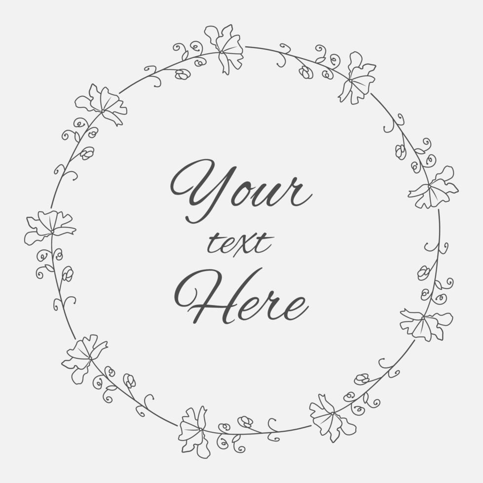 Cute doodle round floral frame with nature botanical ornament vector