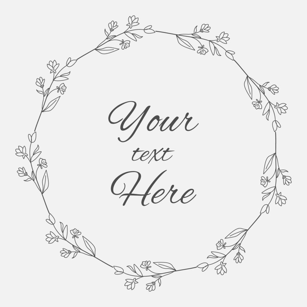 Cute doodle round floral frame with nature botanical ornament vector