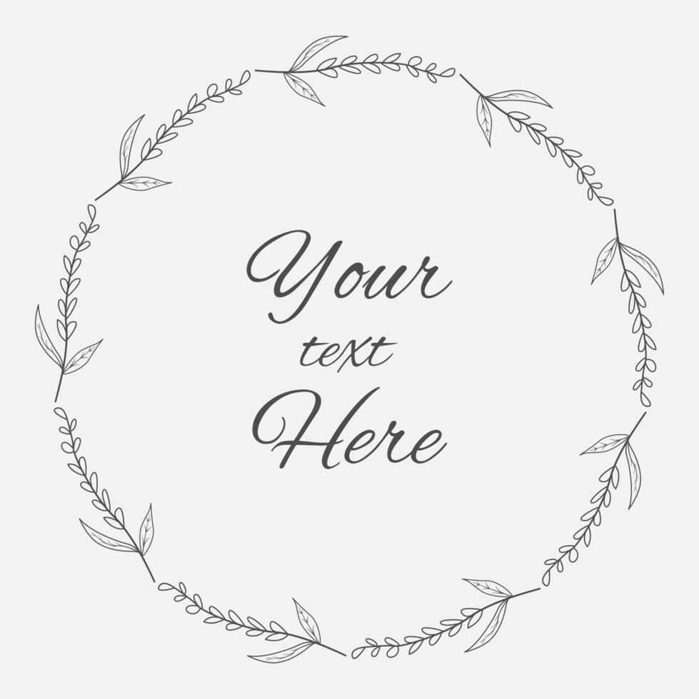Hand drawn floral wreath frame minimal design vector