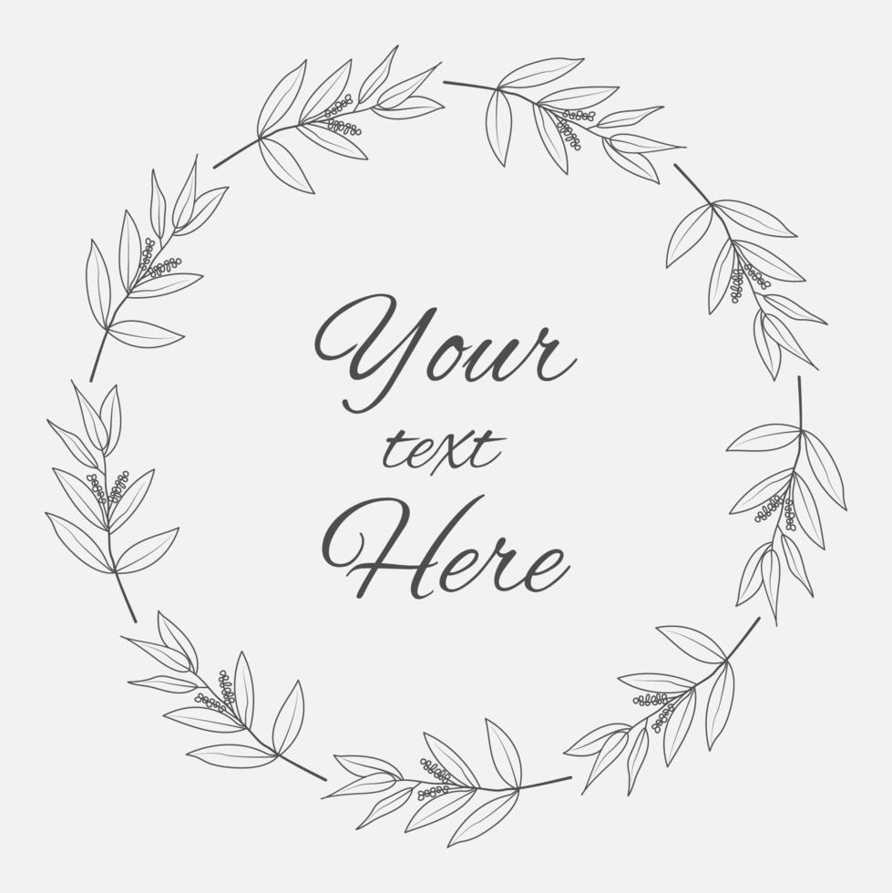 Hand drawn floral wreath frame minimal design vector