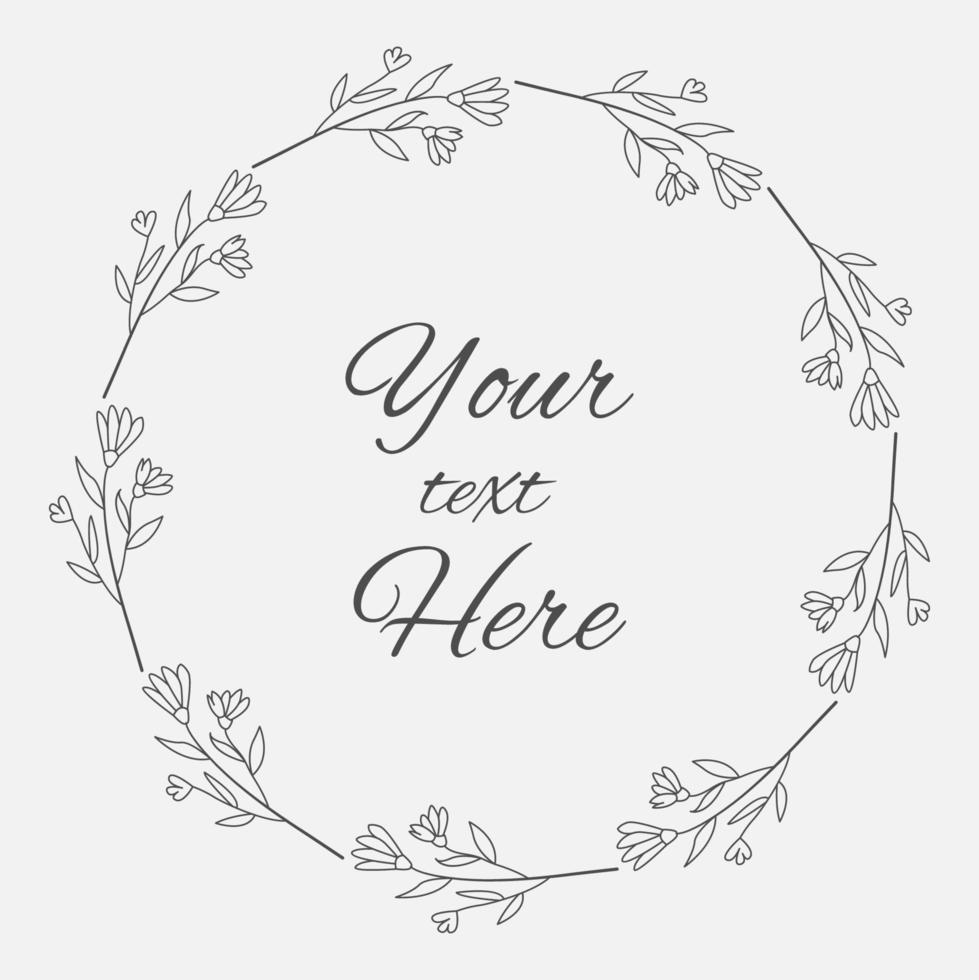 Hand drawn floral wreath frame minimal design vector
