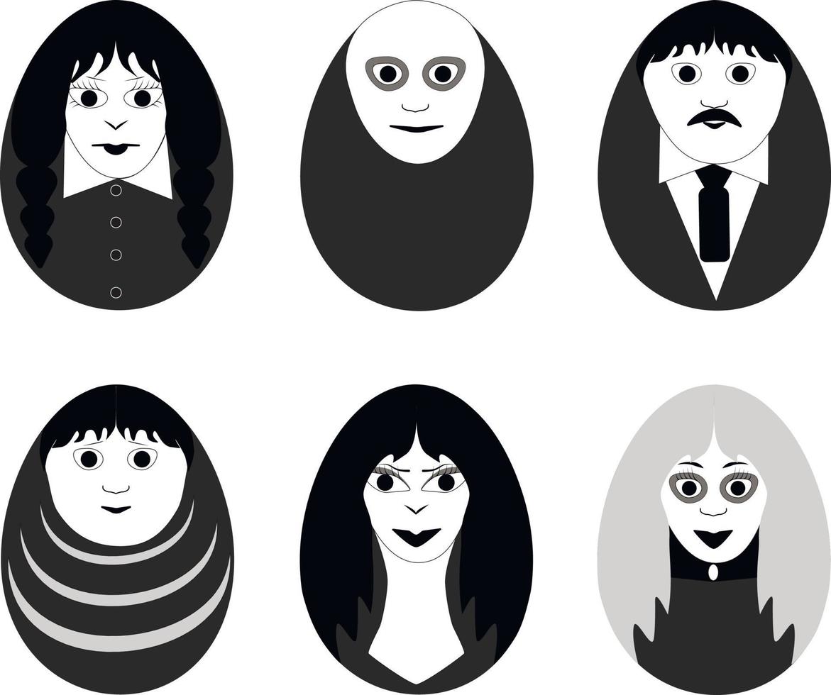 Pascua de Resurrección huevos conjunto vector ilustración estilizado un Addams familia