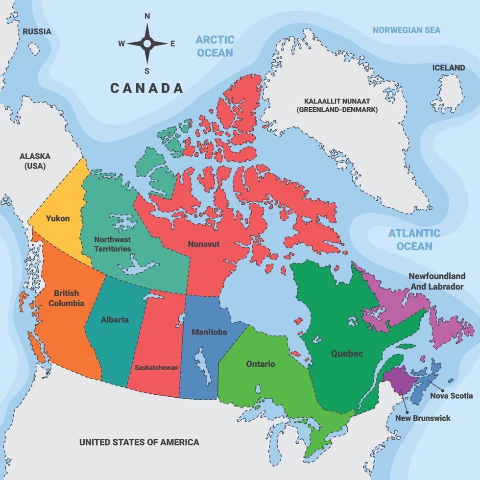 Canadá país mapa con rodeando fronteras vector