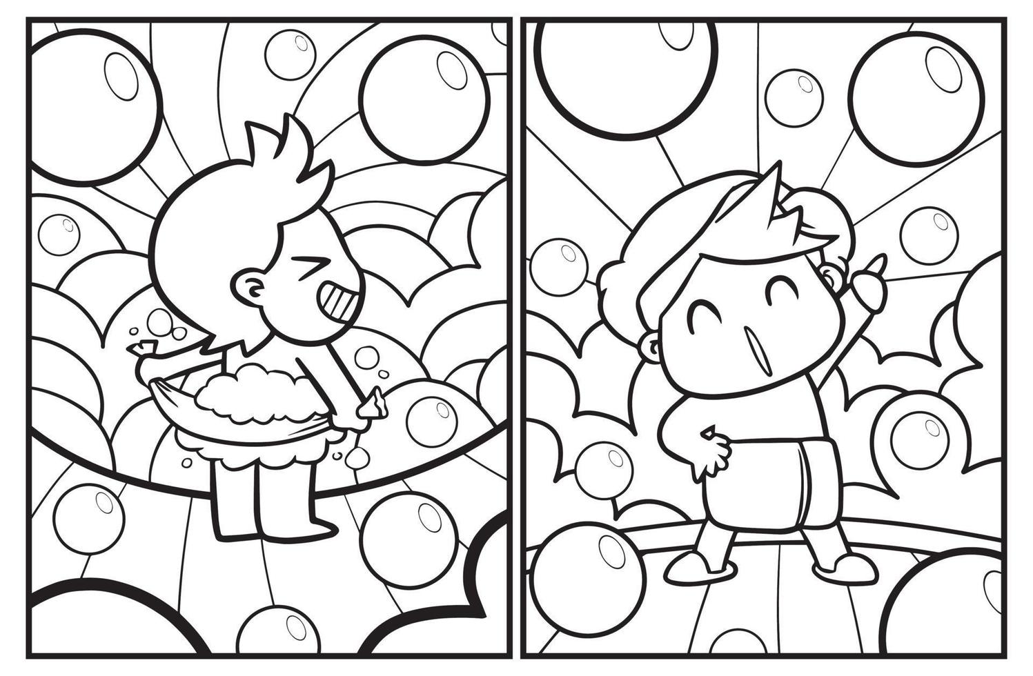 Cute bubble boy cartoon coloring pages vector