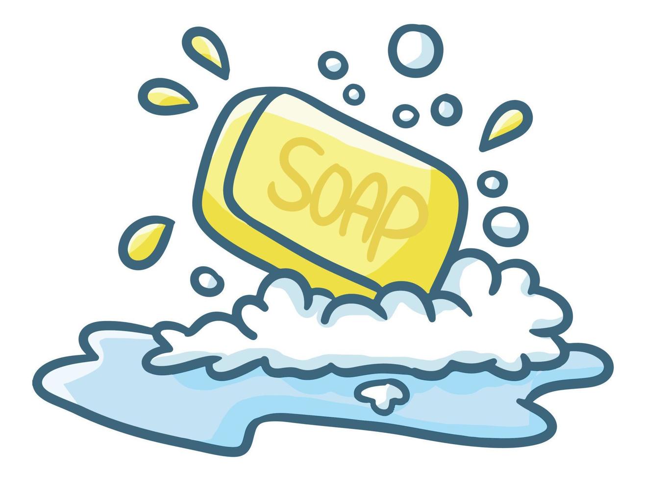 Funny and cute bar soap with water and foam. vector