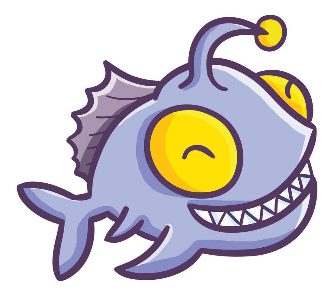 Funny and scary deep sea fish smiling happily. vector