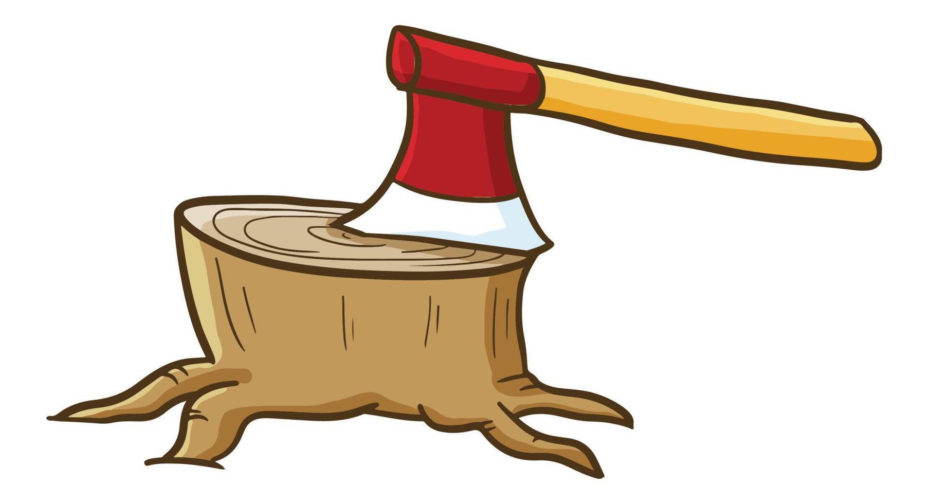 Funny axe stick to the wood vector
