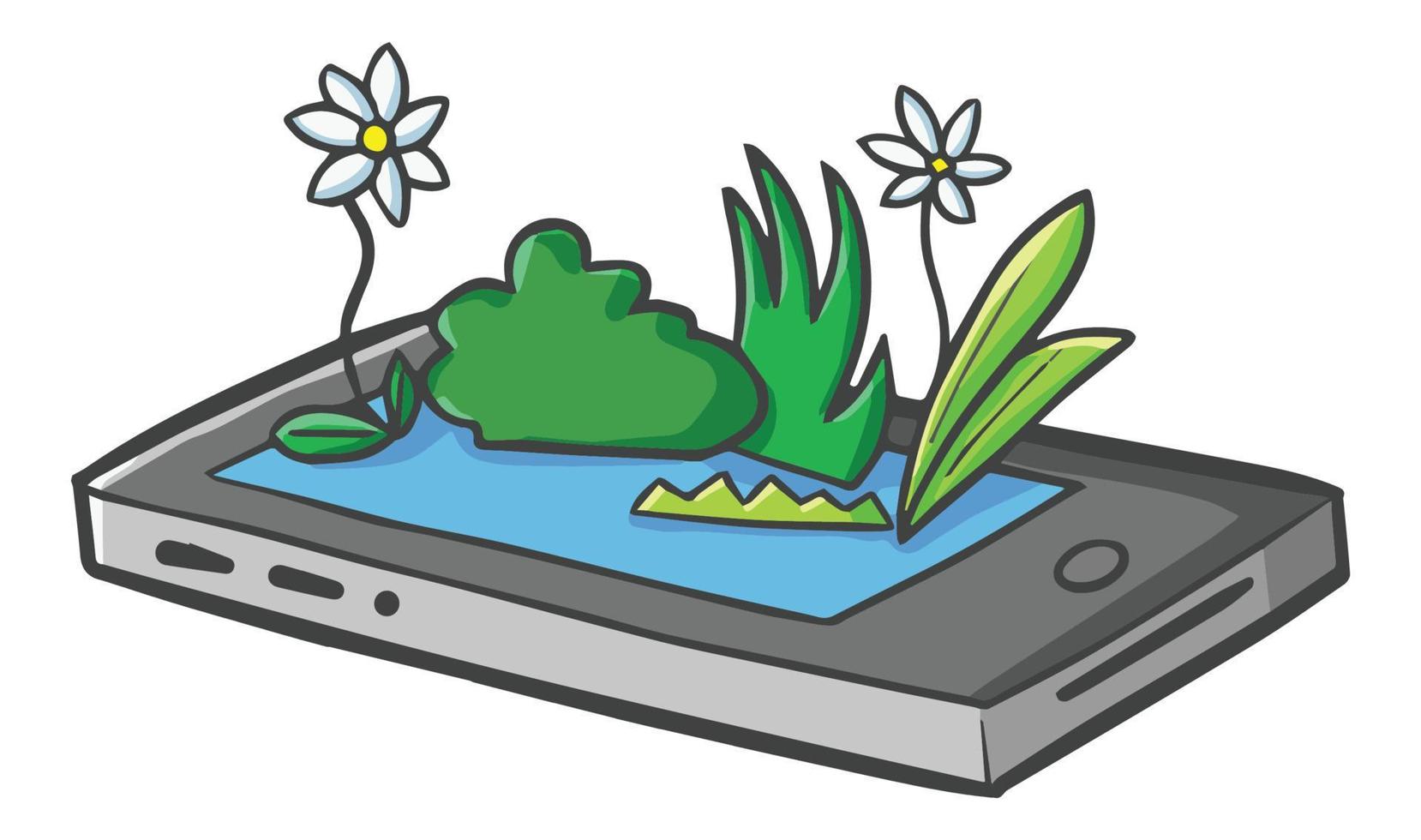 Funny phone with plant on it vector