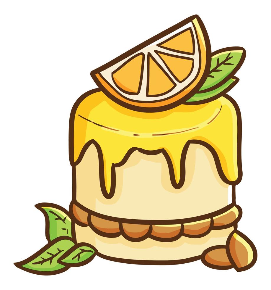 Yummy and cute orange cake ready to eat. vector