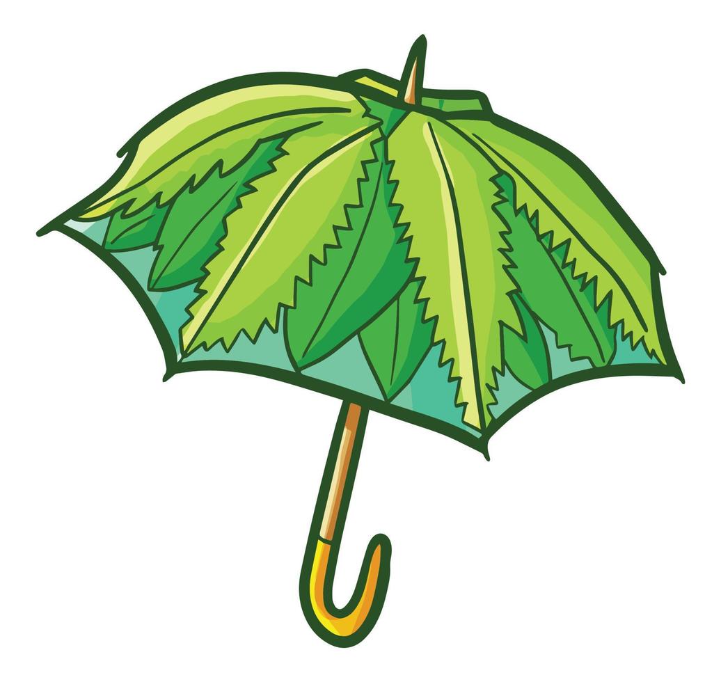 Cool and funny green leaves umbrella. vector