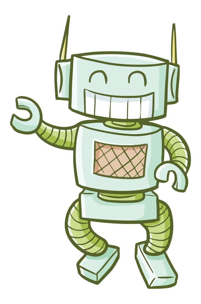 frio y y linda gracioso brillante verde robot sonriente vector