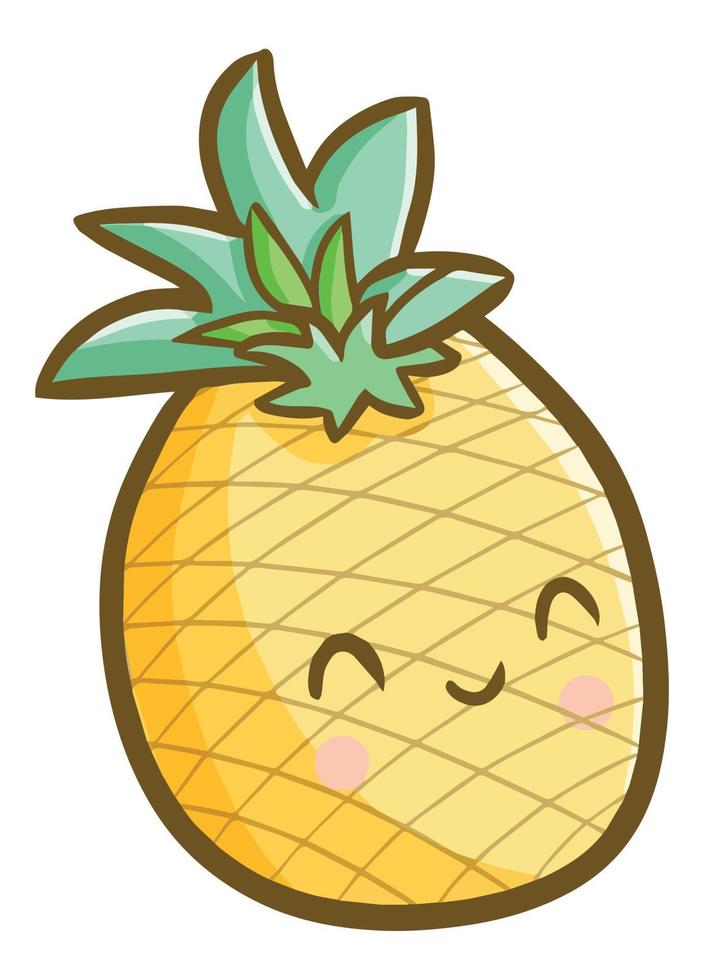 Funny and cute pineapple smiling happily. vector