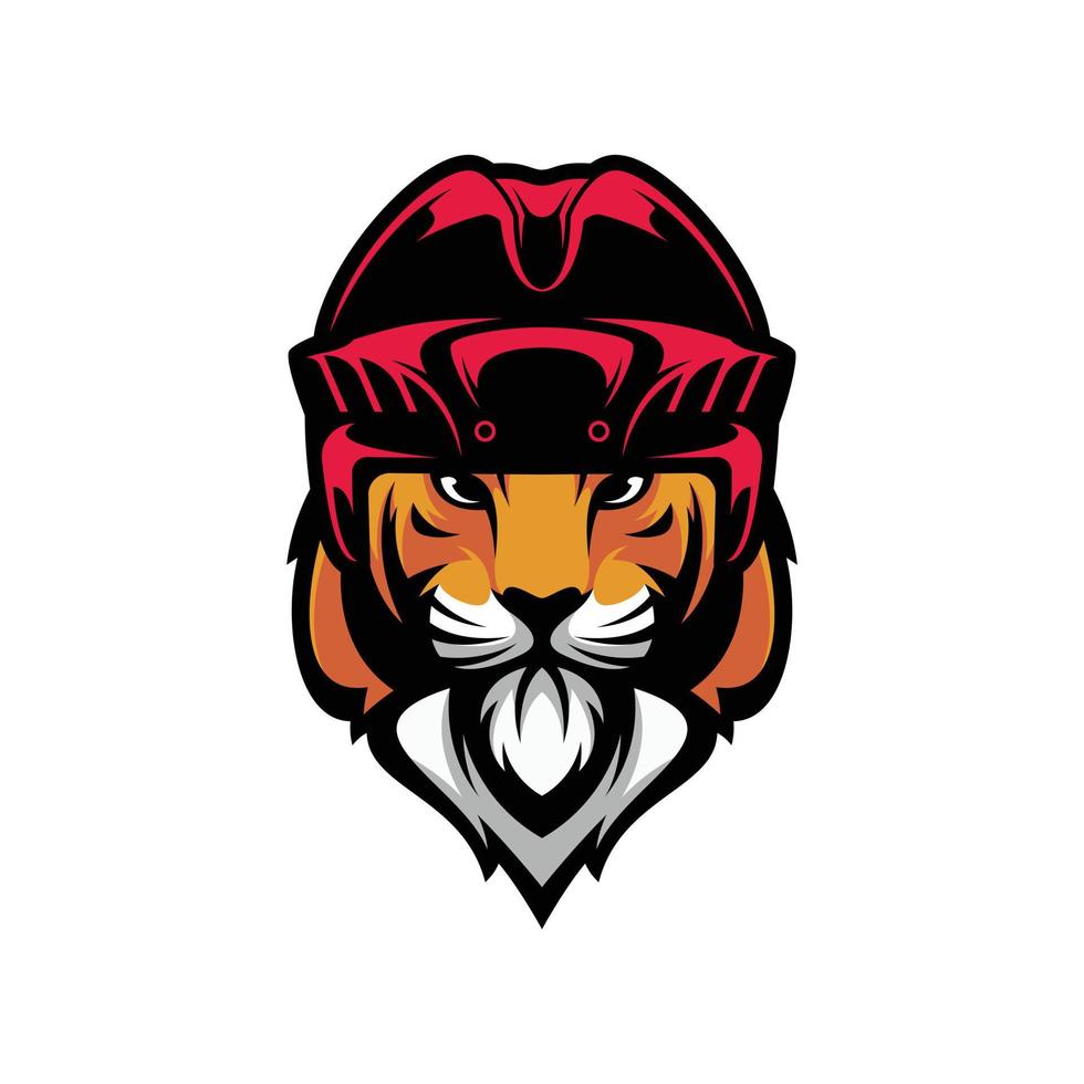 Tiger Hockey Helmet Mascot Logo Design Vector