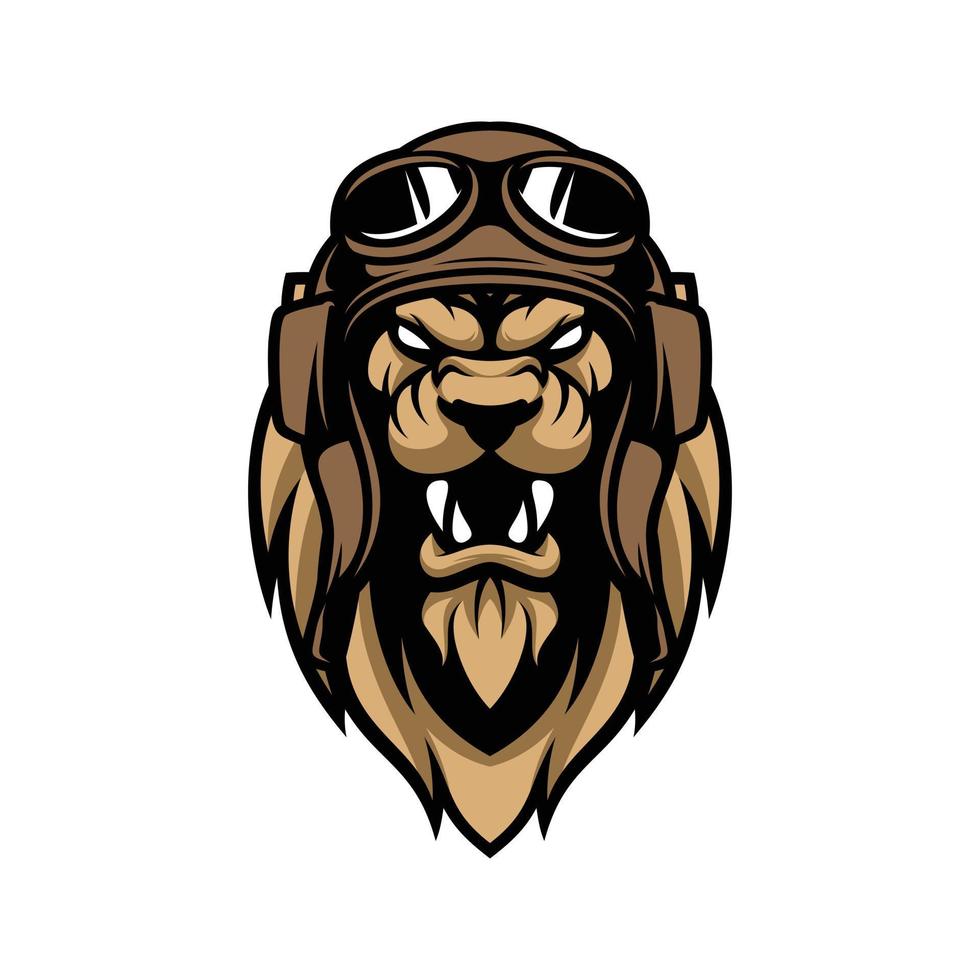 Lion Pilot Mascot Logo Design Vector