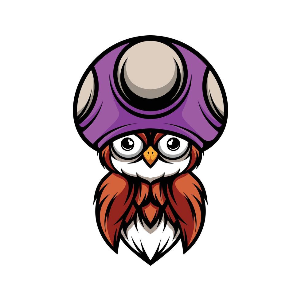 Owl Mushroom Hat Mascot Logo Design Vector