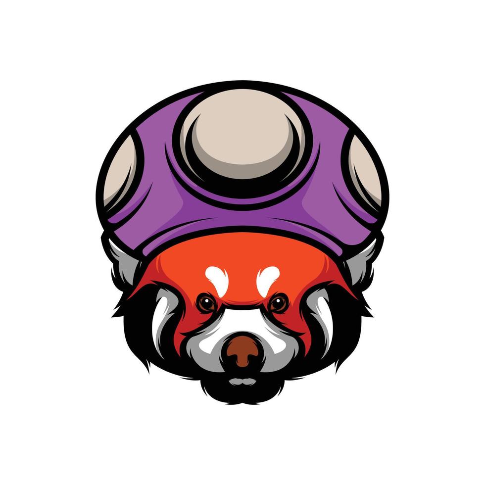 Red Panda Mushroom Hat Mascot Logo Design vector