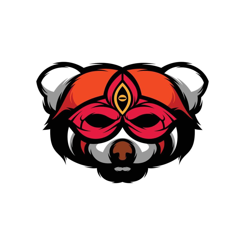 rojo panda máscara mascota logo diseño vector