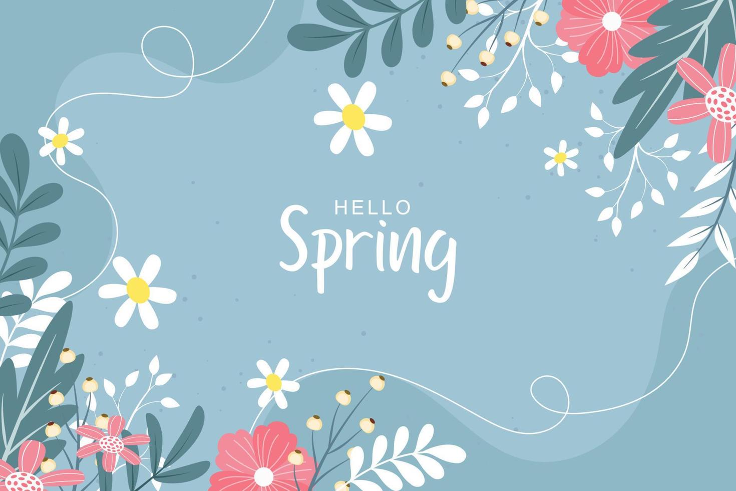 Beautiful spring background with hand drawn flowers vector