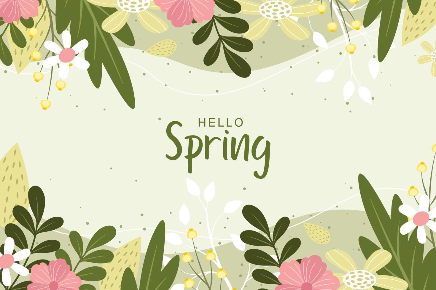 Beautiful spring background with hand drawn flowers vector