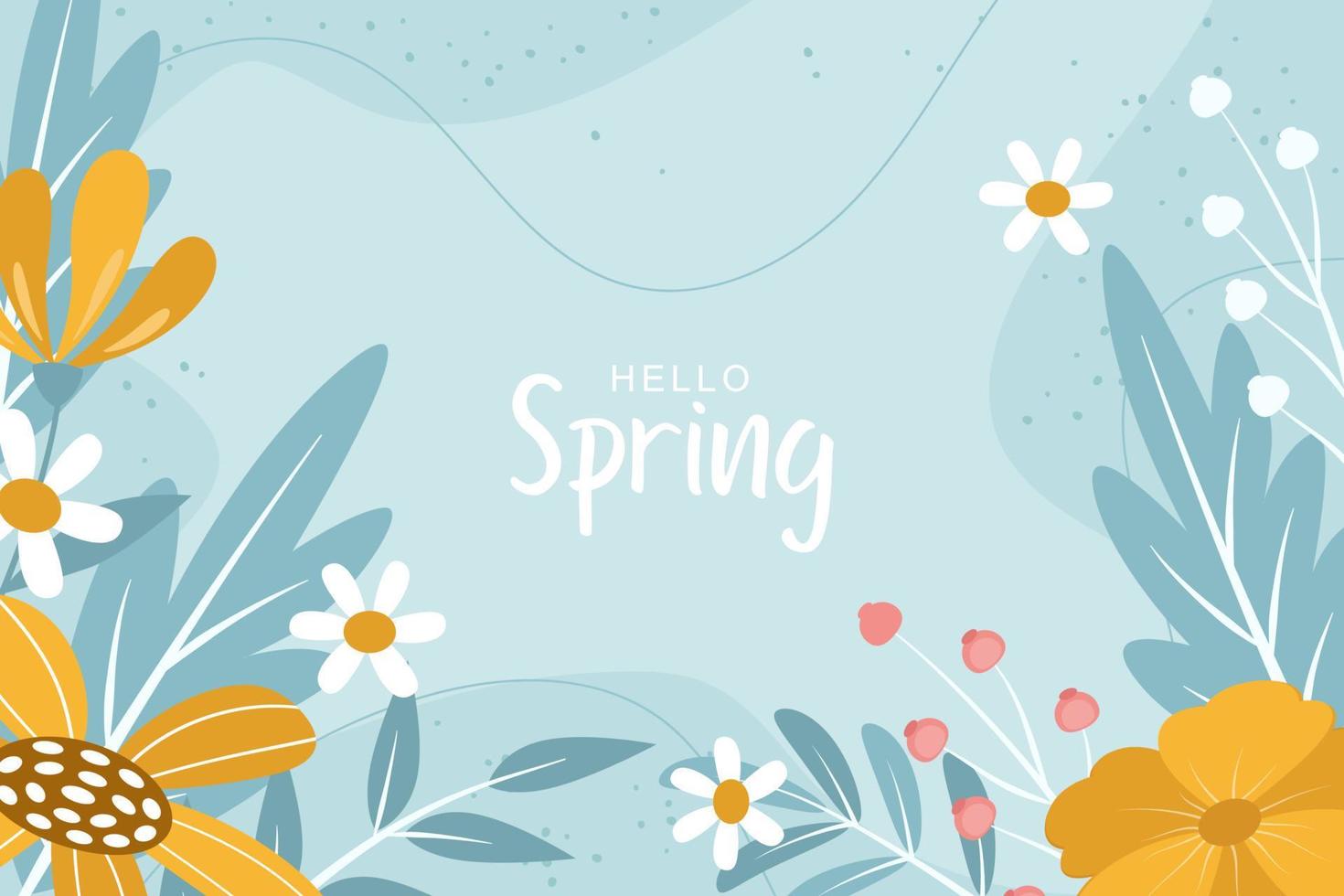 Beautiful spring background with hand drawn flowers vector