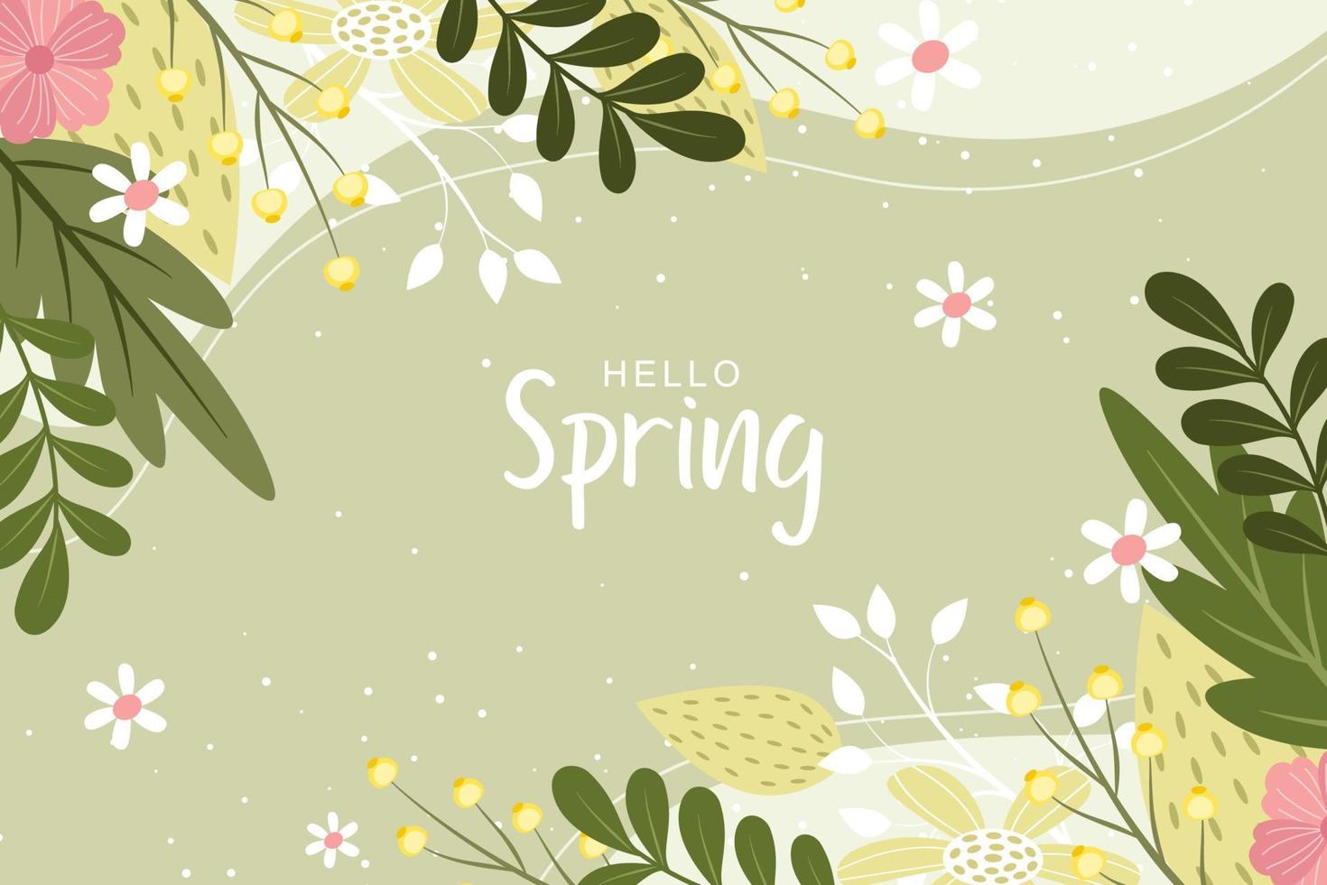 Beautiful spring background with hand drawn flowers vector