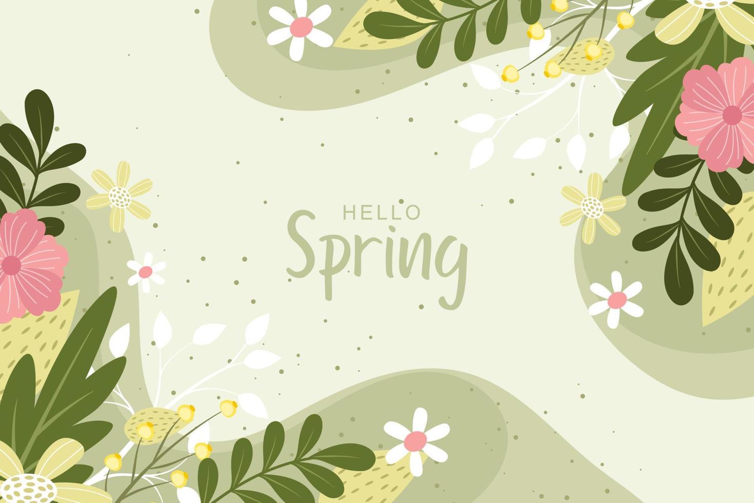 Beautiful spring background with hand drawn flowers vector