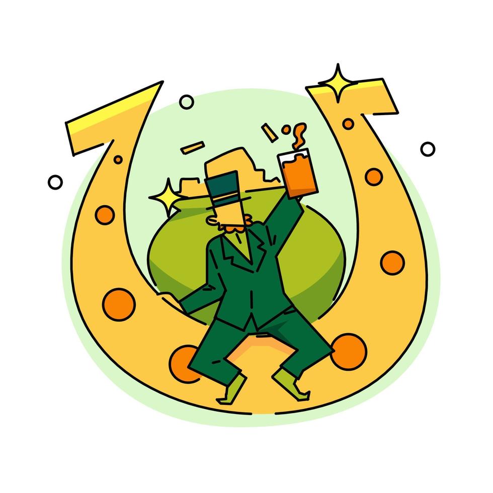 St.Patrick 's Day. Leprechaun with a pot of gold coins. Traditional national character of Irish folklore. Element of the set of leprechauns 04. Festive collection. Isolated on white background vector