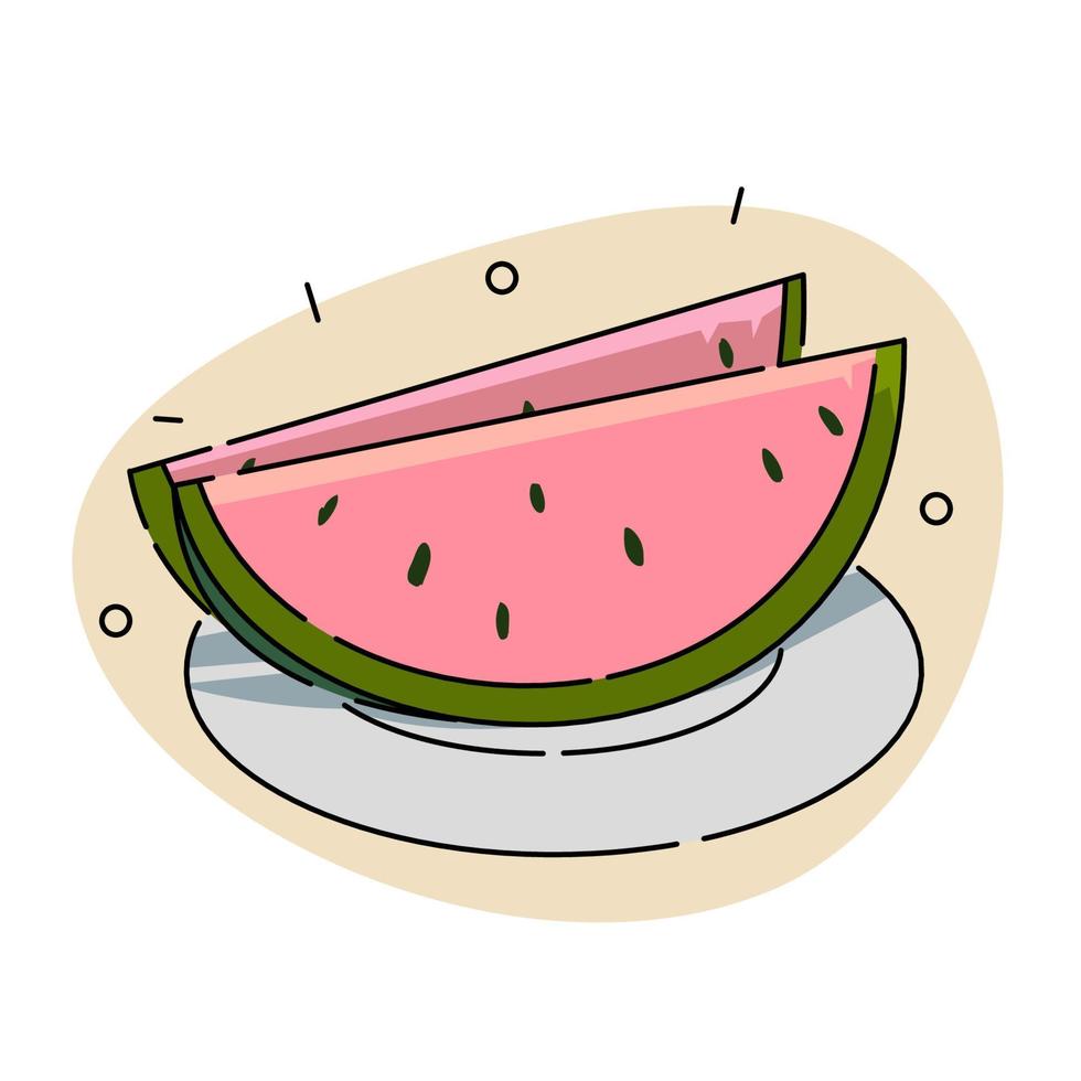 two slices of watermelon very refreshing flat vector illustration.