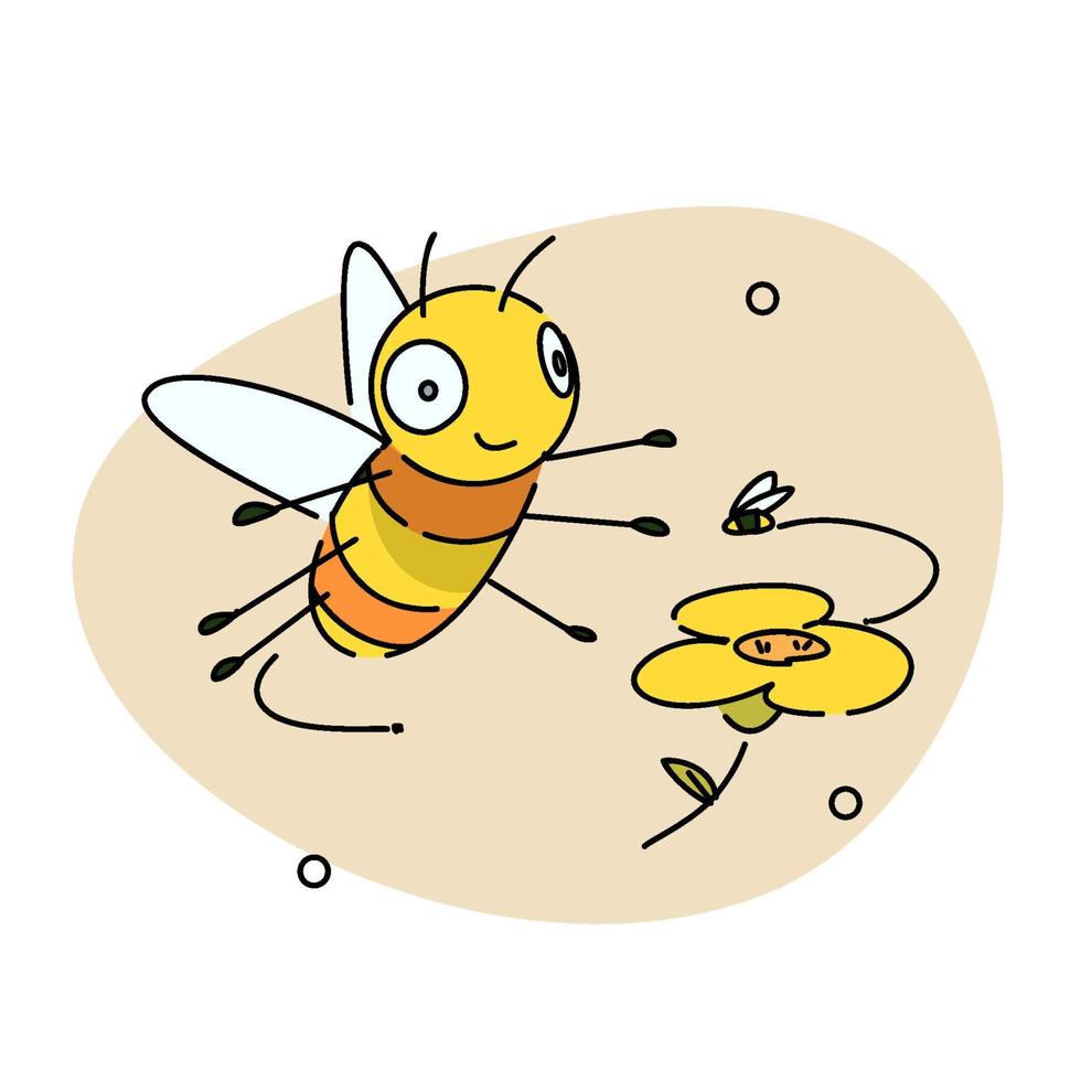 abejas cosecha flor néctar. plano vector ilustración.