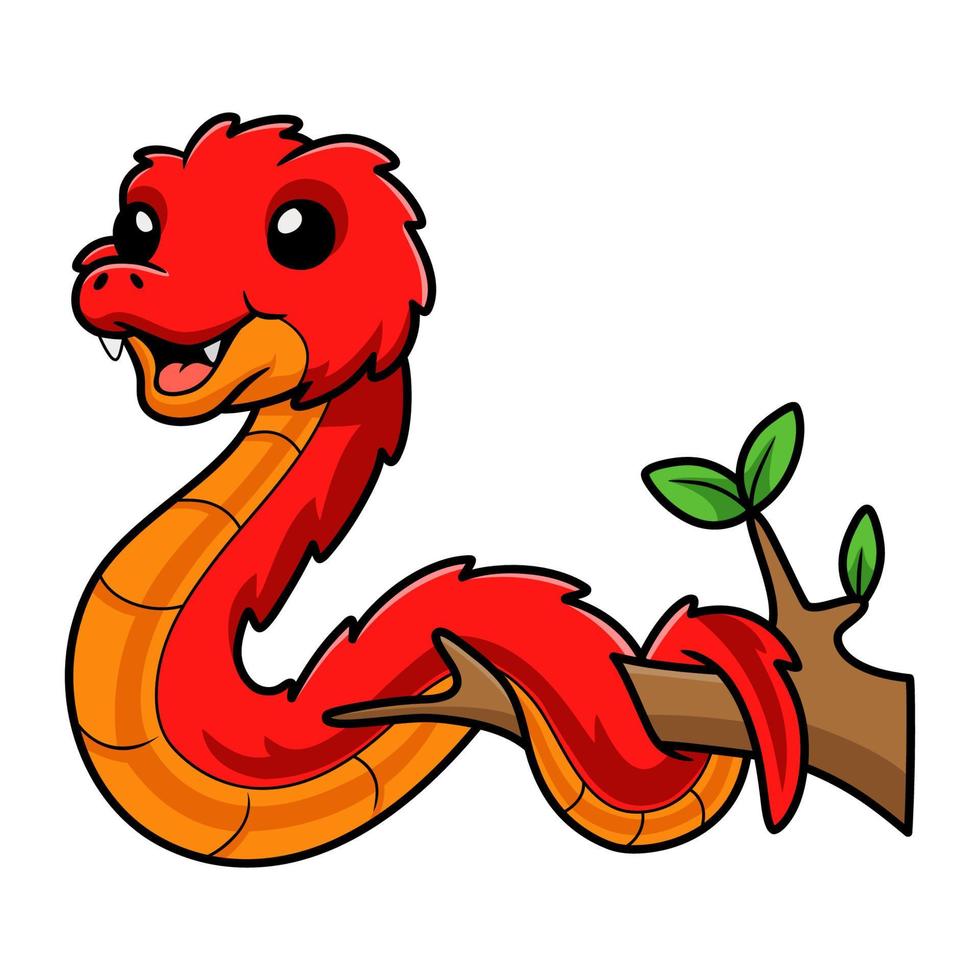 Cute spiny bush viper cartoon on tree branch vector