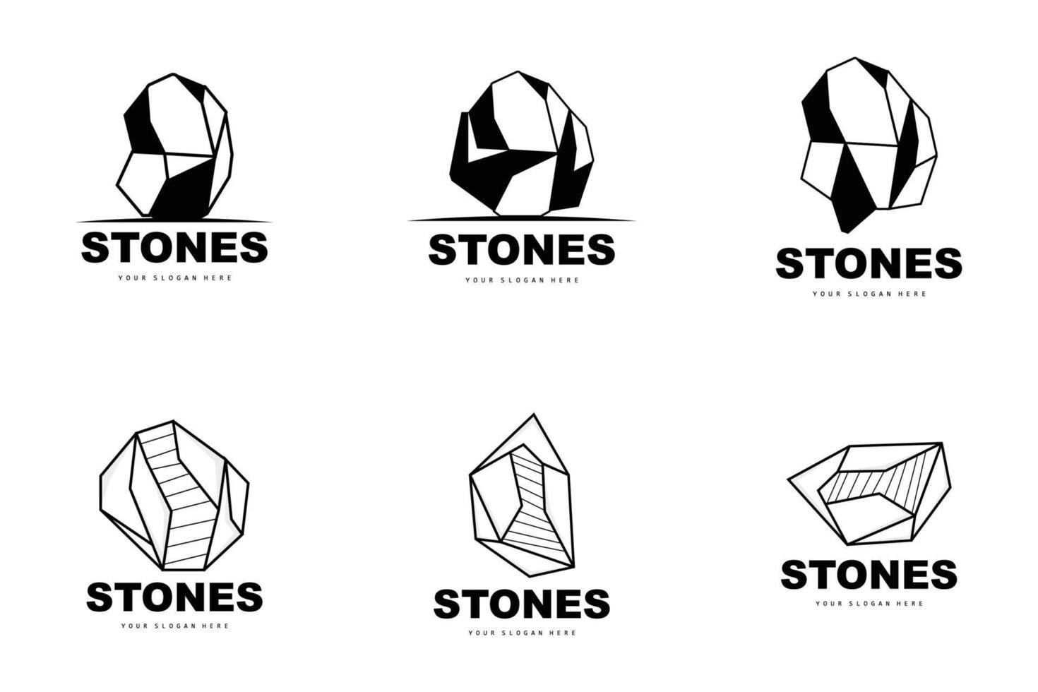 logotipo de piedra, piedra vectorial moderna con estilo de línea geométrica, diseño para decoración estética, producto moderno de marca, icono simple línea de geometría estética abstracta vector