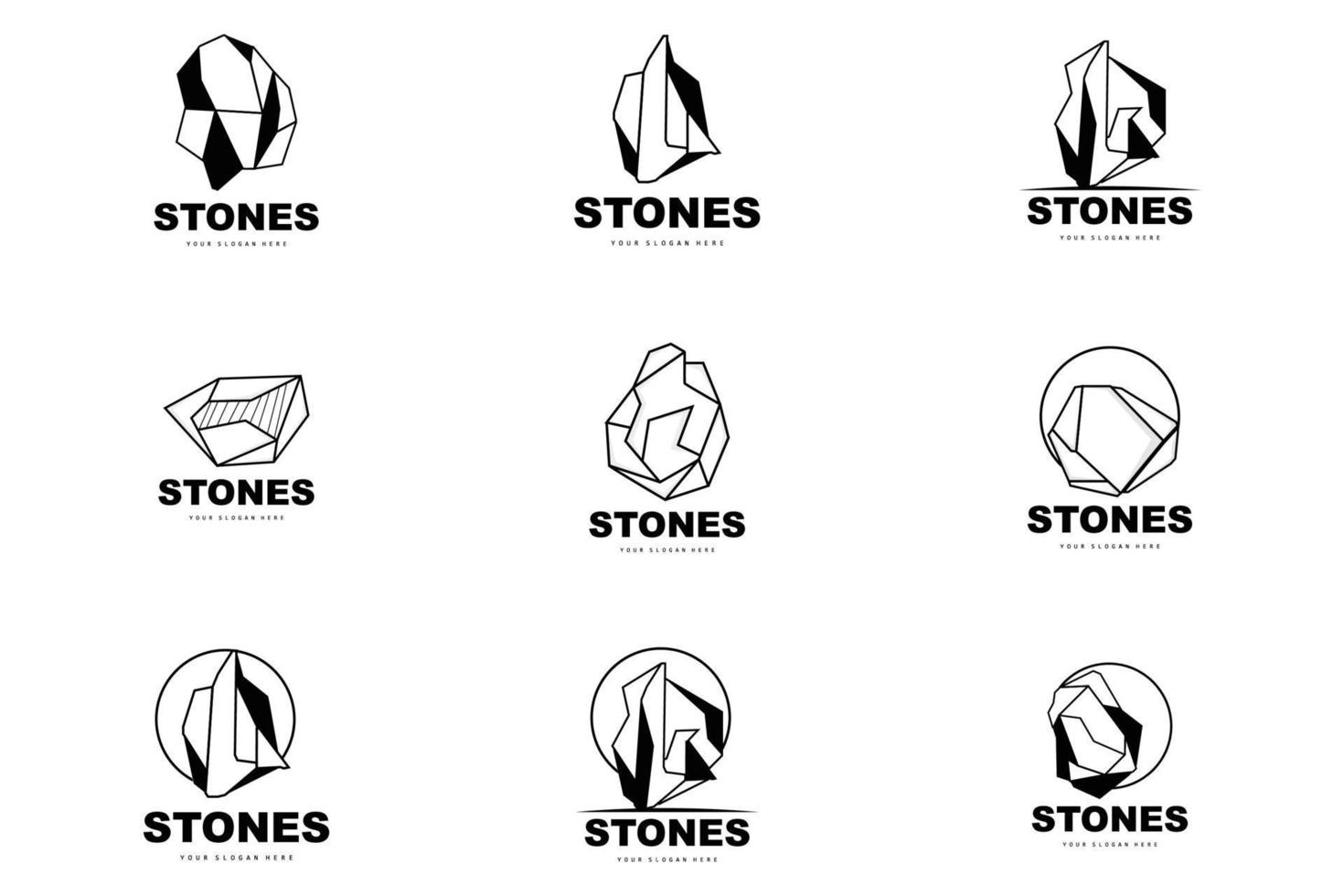 logotipo de piedra, piedra vectorial moderna con estilo de línea geométrica, diseño para decoración estética, producto moderno de marca, icono simple línea de geometría estética abstracta vector
