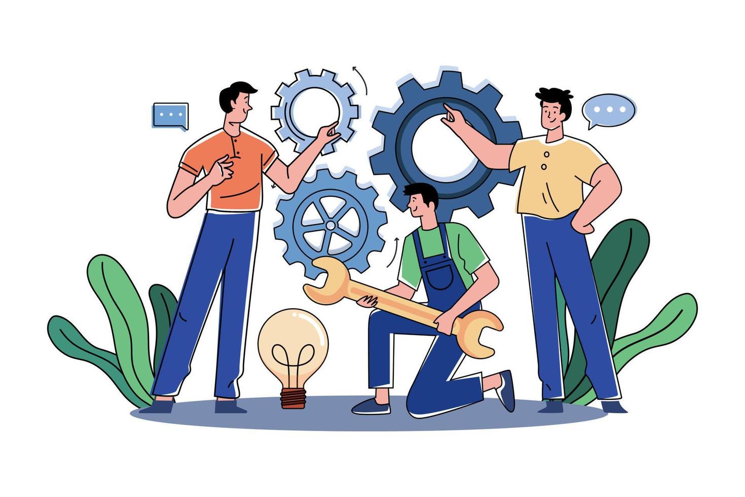 A Group Of Workers Working On Projects In A Team vector