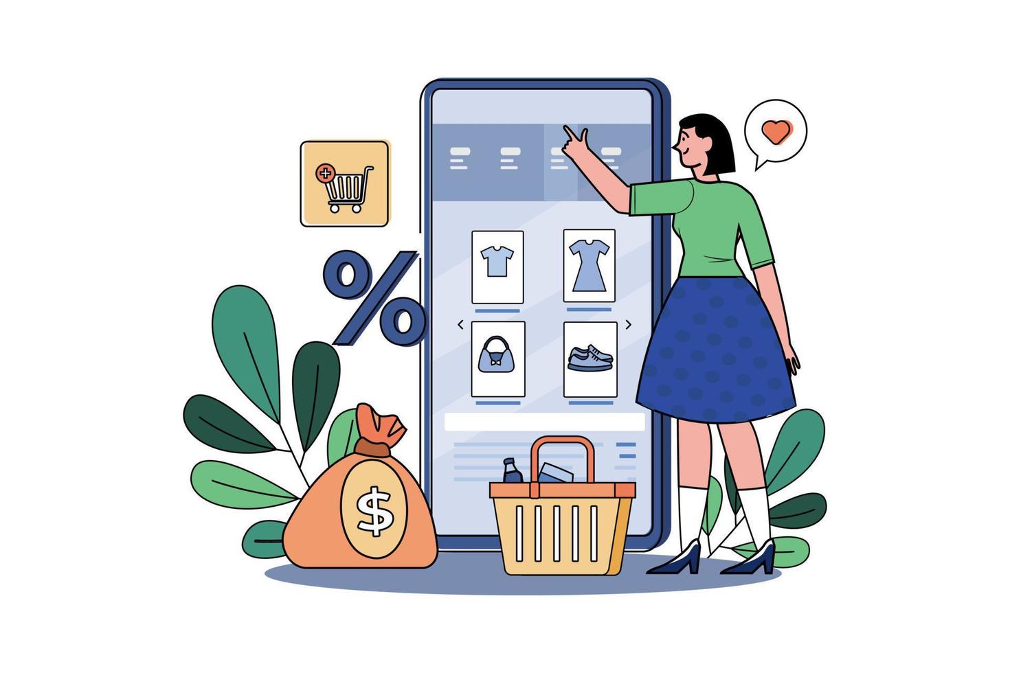 A Young Girl Searching For Goods In An E-Shop vector