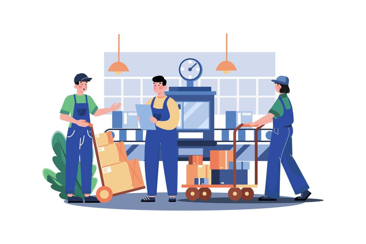 Worker Pushing Package Cart Illustration concept on white background vector