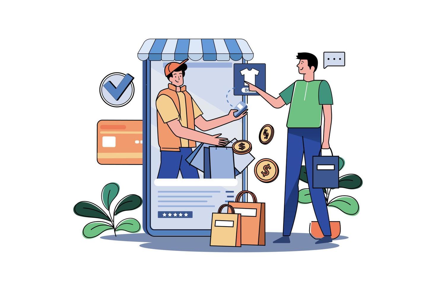 Delivery Of Goods Ordered Through A Mobile Store vector