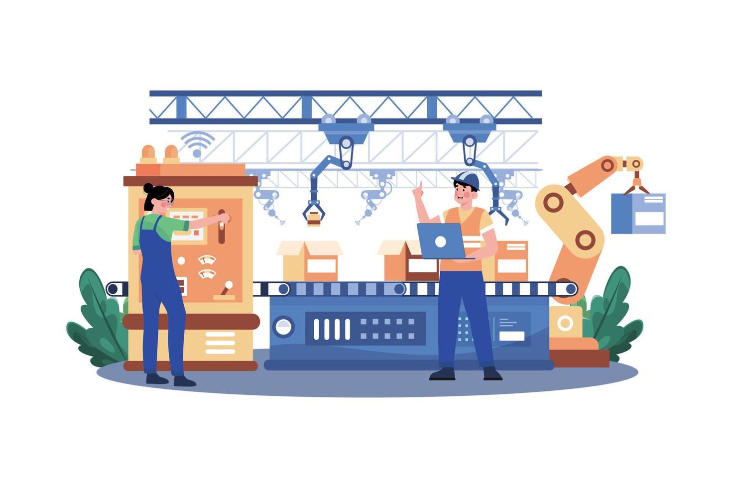 Robotic Production Line Illustration concept on white background vector