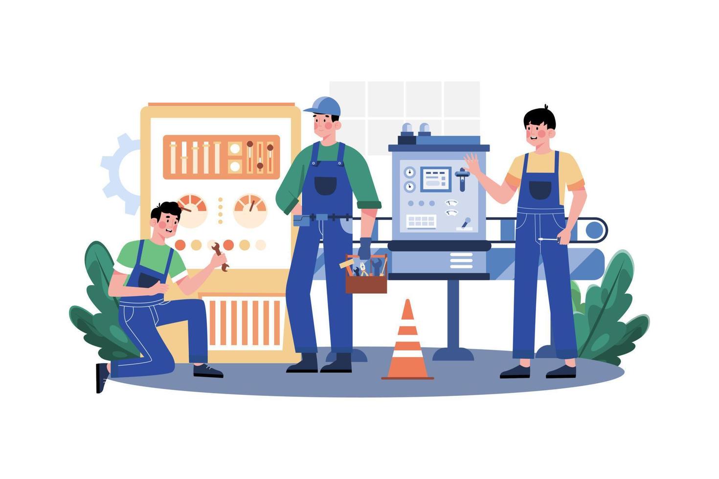 Factory Worker Repairing Machine Illustration concept on white background vector