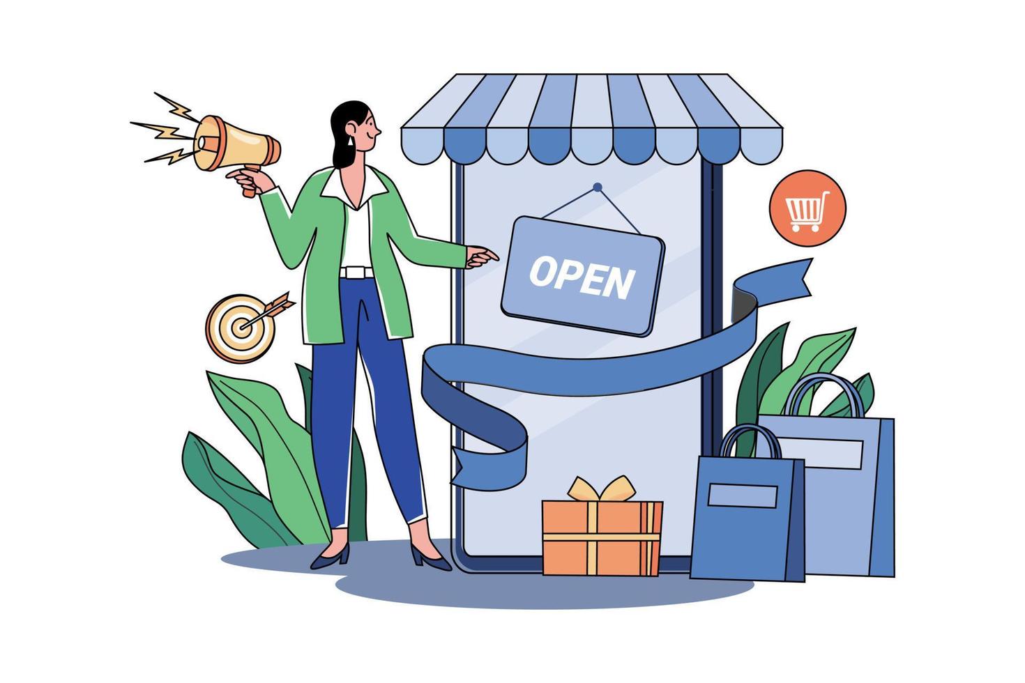Online Shop Opening Ceremony Illustration concept on white background vector