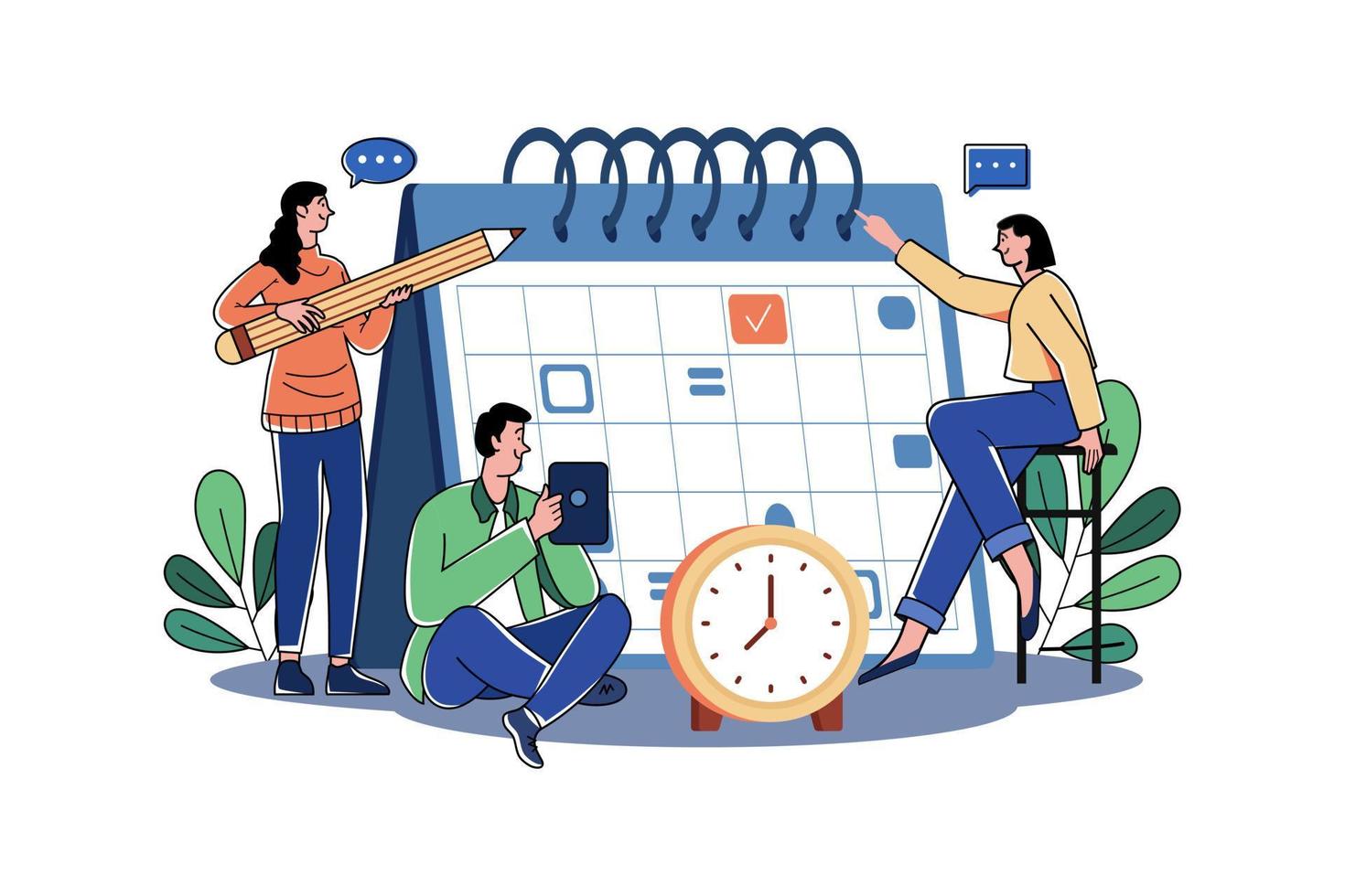 Group Of Workers Dealing With The Schedule Of Days vector