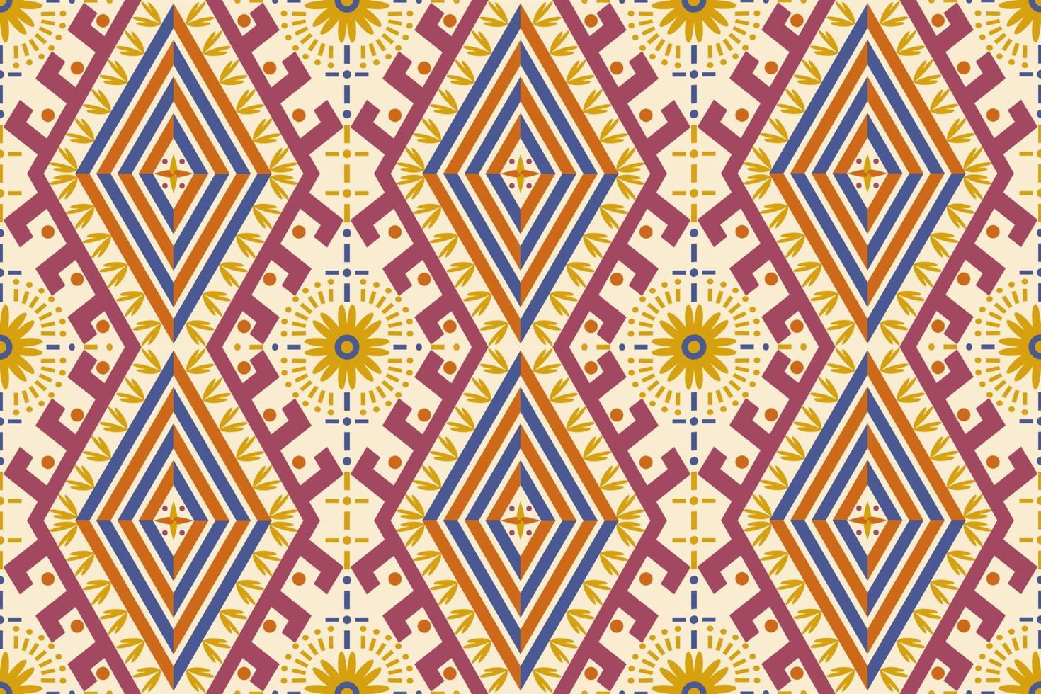 Colorful geometric ethnic seamless pattern design for wallpaper, background, fabric, curtain, carpet, clothing, and wrapping. vector