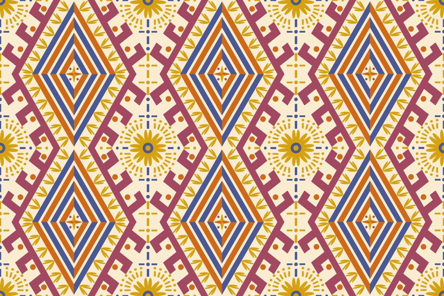 Colorful geometric ethnic seamless pattern design for wallpaper, background, fabric, curtain, carpet, clothing, and wrapping. vector